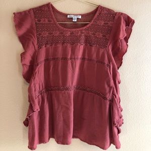 American Eagle Burgundy Lace Detail Top Size Small